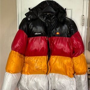 ellesse Black Red Yellow White Colorblock Puffer Jacket men’s.